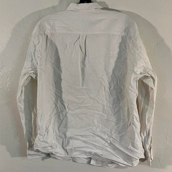 H2H White Linen Blend Button Up Pocket Casual Shirt - Picture 5 of 6